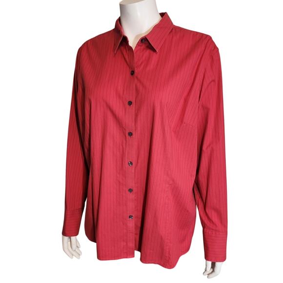 EDDIE BAUER Red Pinstripe Button Down Shirt XXL Stretch Wrinkle Resistant Career - Picture 9 of 11